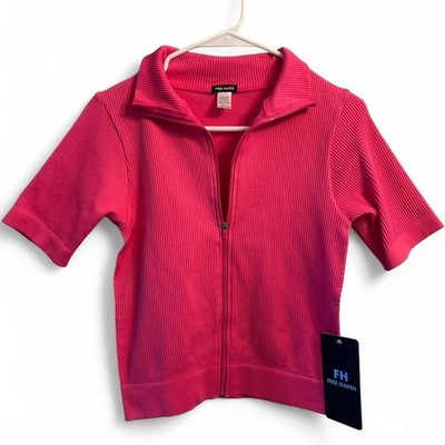 NWT Free Haven Collard fuchsia ribbed full zip up Athletic jacket. Junior's L.