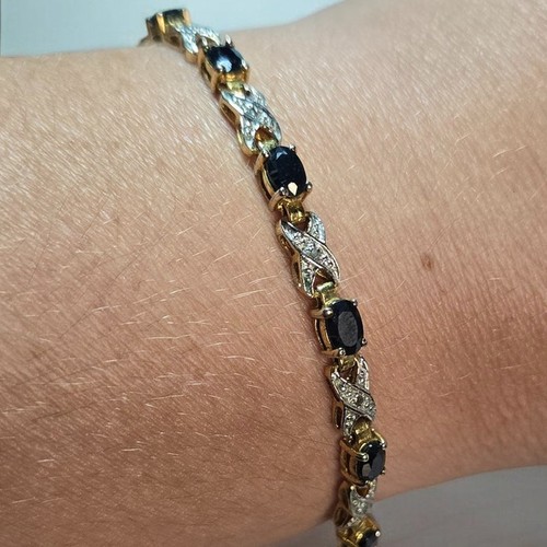 Vintage blau schwarz Saphir Unendlichkeit Sterlingsilber Vermeil Armband - Bild 3 von 7