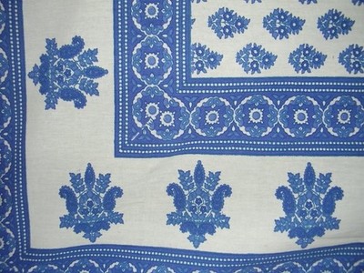 Monotone Buti Block Print Tapestry Cotton Bedspread 108'' x 88'' Full-Queen Blue