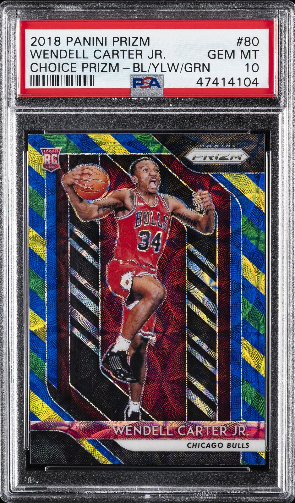 2018 PANINI PRIZM CHOICE PRIZM-BLUE/YELLOW/GREEN #80 WENDELL CARTER JR. PSA 10
