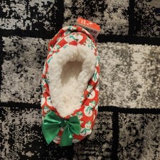 Ladies' Snowmen w/ Green Bow Cozy Fleece Slipper Socks One Size