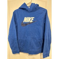 Nike Boys XL Blue Heathered Futura Logo Pullover Hoodie Fleece Sweatshirt TG EG