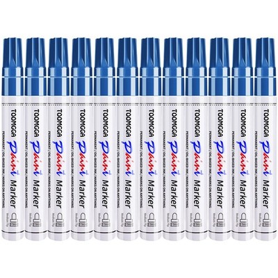 Permanent Paint Pens Blue Markers 12 Pack 1 Count (Pack of 12), 