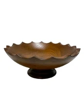 Vtg Woodcroftery Pedestal Fruit Bowl Round Scalloped Edge 12"×6" Ships From USA 