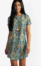 BOOHOO Paisley Print Short Sleeve Shift Dress UK8 Worn Once