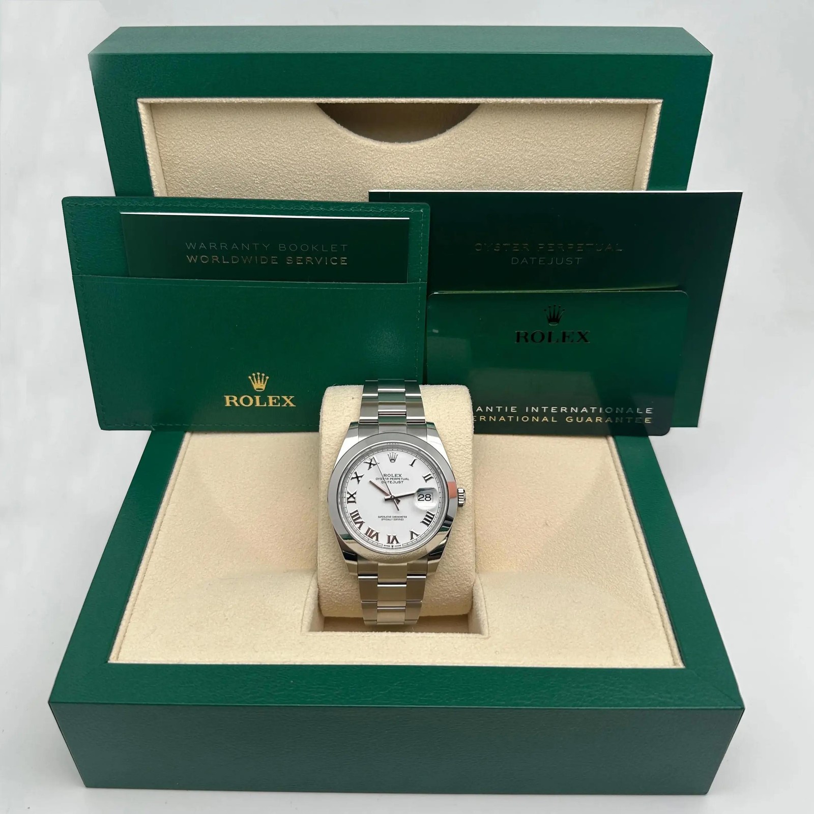 Rolex Datejust 41mm Steel White Roman Dial Automatic Mens Watch 126300 B&P