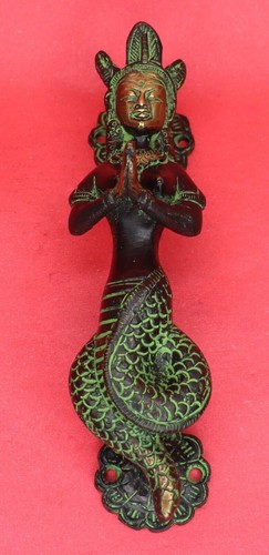 Serpent Goddess Nag Kanya Naga Kanya Door Pull Handle Handcrafted Brass Figure - Picture 10 of 11