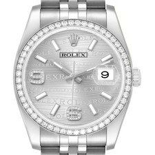 Rolex Datejust 36 Silver Wave Dial Diamond Mens Watch 116244 Card