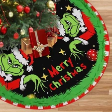 Large Merry Christmas Tree Skirt - 48 Inches Merry Christmas Tree Rug Skirts, Cu