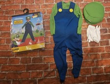 Disguise Super Mario Luigi Costume Toddler 2T Jumpsuit Hat Gloves Padded Belly