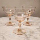 Set of Three Pink Depression Glass Champagne Coupes Stemware Cocktail Glasses