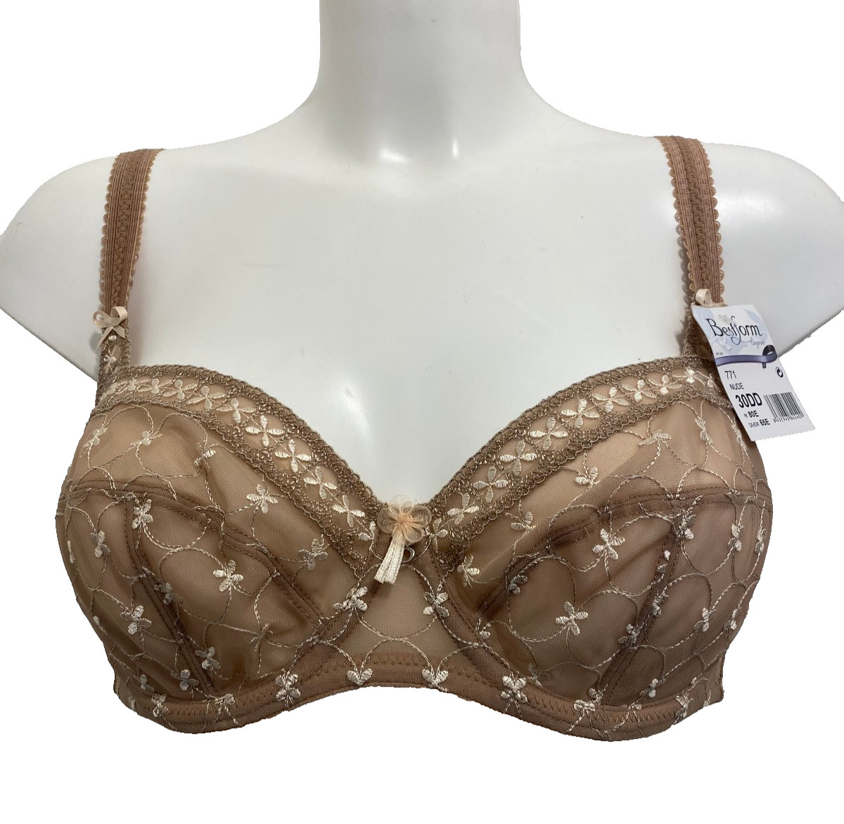 Sujetador Bestform Panamá Nude 30DD Con aros tazas de encaje sin relleno soporte floral