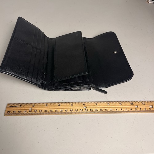Coach Signature große dreifach faltbare Leder schwarz grau Scheckbuch Brieftasche Einsatz Knopf - Bild 6 von 22