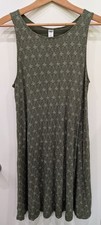 Old Navy Sleeveless Swing Dress Large Olive Green Geometric Print Jersey Knit