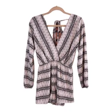 Audrey 3+1 Geometric Print Long Sleeve Faux Wrap Romper Bohemian Women's S