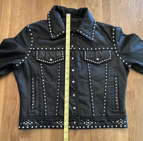 Vintage Wilson’s Maxima Black Leather Studded Moto Jacket Women’s Size L TOP - Bild 14 von 15