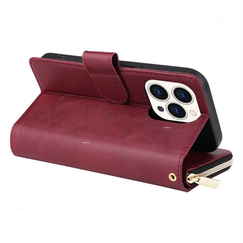 Für iPhone 16 15 14 13 12 11 X XR 7 8 Plus Reißverschluss Flip Wallet Leder Cover Case - Bild 50 von 59