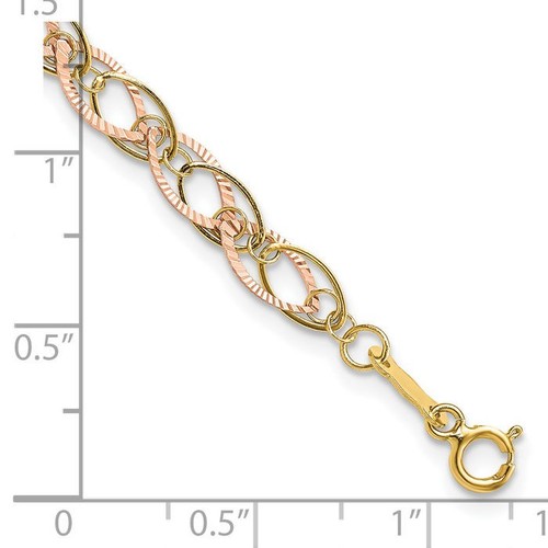 14K Solid Two Tone Gold Oval Link Chain Bracelet - Picture 3 of 12
