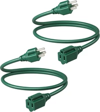 3 ft Outdoor Extension Cord 16/3 SJTW 3-Prong Waterproof Green 2-Pack