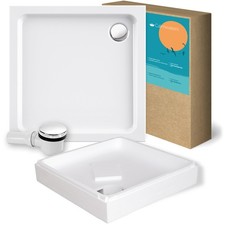 Duschwannen-Set 80x80 Flach Acryl mit Träger Ablaufgarnitur Brausewanne Weiß
