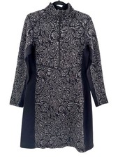 SAHALIE Women's Black Gray Geometric Print 1/2 Zip Sweater Dress Large