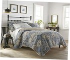 - Quilt Set, Reversible Cotton Bedding with Matching Shams, King Arell Blue