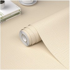 Beige Fabric Vinyl Wallpaper Self Adhesive 15.7in x 787.4in