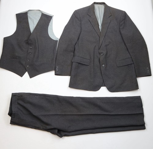 Vintage 70s Streetwear Mens 44R Distressed 3 Piece Knit Striped Suit Wedding USA - Picture 1 of 22