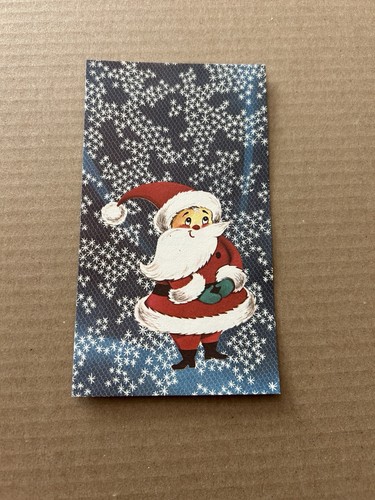 Vintage Mid-Century Christmas Card Santa Claus Snowy Blue Background