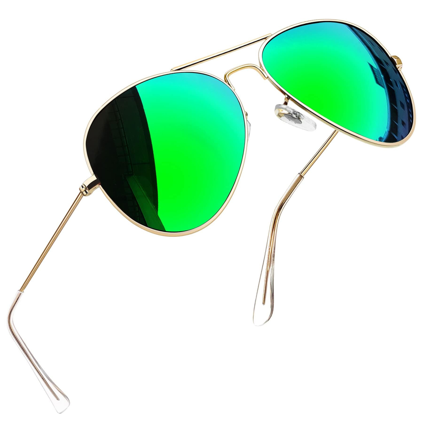 Polarized Stylish Green Sunglasses for Men Women, Gold Frame Aviation Sun Gla...
