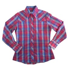 Vintage Wrangler Womens Red Plaid Pearl Snap Western Shirt Made in USA Size 32