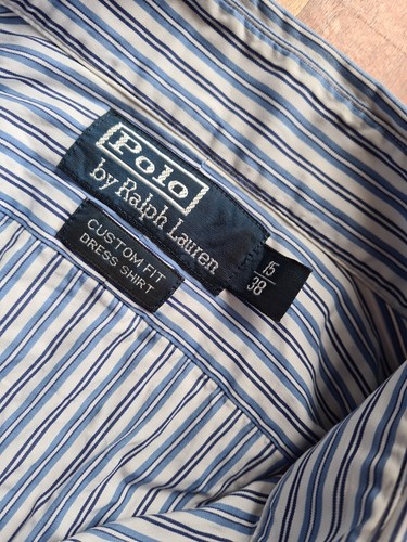 Polo Ralph Lauren Men Blue Stripe Regent Custom Fit Long Sleeve Shirt Size 15/38 - Picture 2 of 17