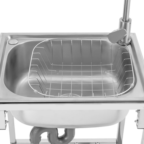 Utility Sink Free Standing Single Bowl Kitchen Bathroom Sink With Faucet + Stand - Picture 7 of 12