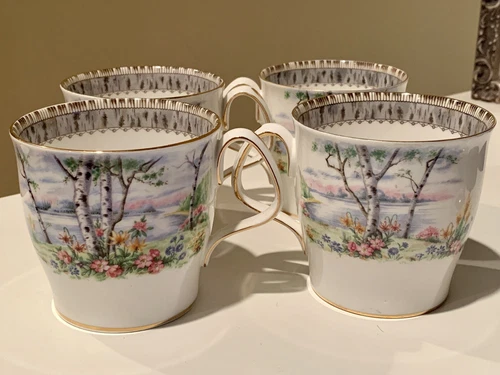 LOT 4 Vintage Royal Albert Silver Birch Fine Bone China Coffee Mug Cup 5831138