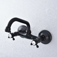 Wall Mount Oil Rubbed Bronze Swivel Bathroom Sink Faucet Basin Tap Dual Handle