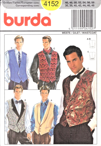 Men's Waistcoat or Vest Burda Sewing Pattern 4152 - Picture 1 of 2