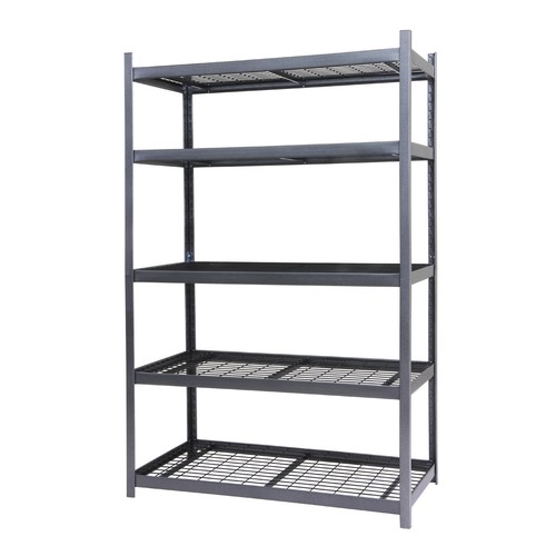 5-Shelf Boltless Rack Wire Decking Texture Gray 800Lbs Per Shelf Plastic Feet - Picture 2 of 9