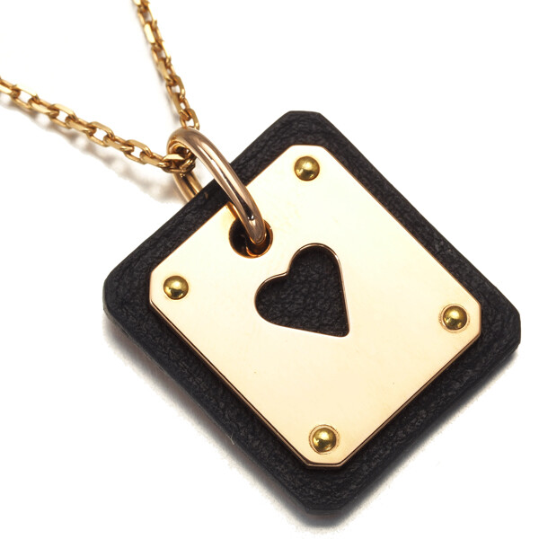 Auth HERMES Necklace As de Coeur Heart Leather | eBay