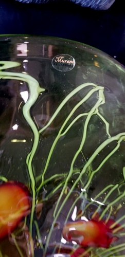 Large Murano Centerpiece Bowl Italian Art Glass Green 20x20x5 - Picture 21 of 21