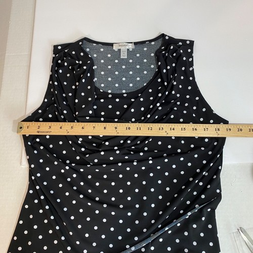 Dress Barn Black and White Polka Dots Sleeveless Slinky Top With Draped Bodice S - Picture 4 of 8