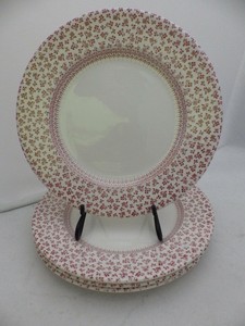 English-Ironstone-Provence-Red-pattern-Lot-Set-of-4-Dinner-plates-9-3-4-034-EUC