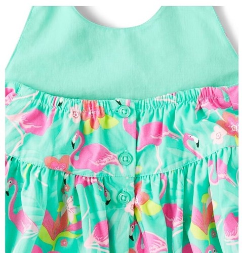Gymboree Tropical Paradise sz 12 Green Flamingo Halter Dress NWT Polplin Summer - Picture 2 of 5