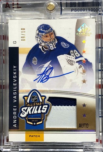 2020-21 UD SP GAME USED ANDREI VASILEVSKIY, #ASA-AV, AUTO, 2 COLOR JERSEY #08/10 - Picture 1 of 3