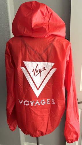 Neu mit Etikett Virgin Voyages LOGO Faltjacke Kapuze Windbreaker rot M 44" Brusttasche - Bild 3 von 13