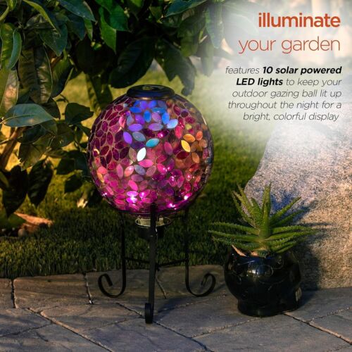 Alpine Corporation Garden Decor 17"x10" Solar Powered Glass Mosaic Gazing Globe - Picture 4 of 10