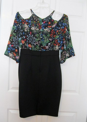 Sexy Secretary Alexia Admor Cold Shoulder Dress M 8 10 Black Floral Knit Career - Picture 7 of 7