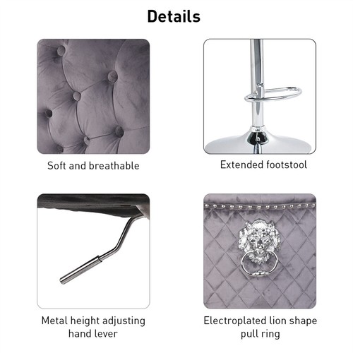 Bar Stool Height Adjustable Velvet 360° Swivel Bar Chair Kitchen Dining Chairs - Picture 14 of 16