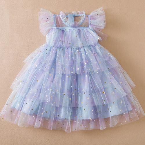 Girls Rainbow Dress Princess Dress Prom Mesh Dresses Kids Birthday Party Casual - Picture 26 of 32
