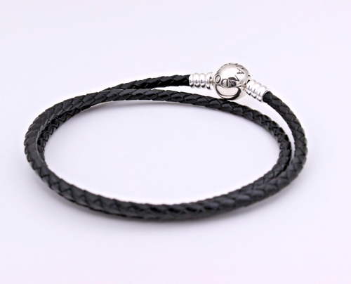 NUOVO 35 cm Autentico PANDORA Pelle Nera Charm Bracciale Doppio Involucro #590745CBK-D - Foto 4 di 6