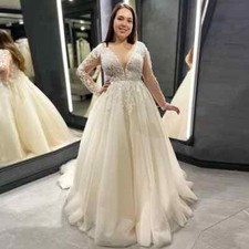 Boho A Line Wedding Dresses V-neck Long Sleeves Lace Appliques Gowns Bride Dress